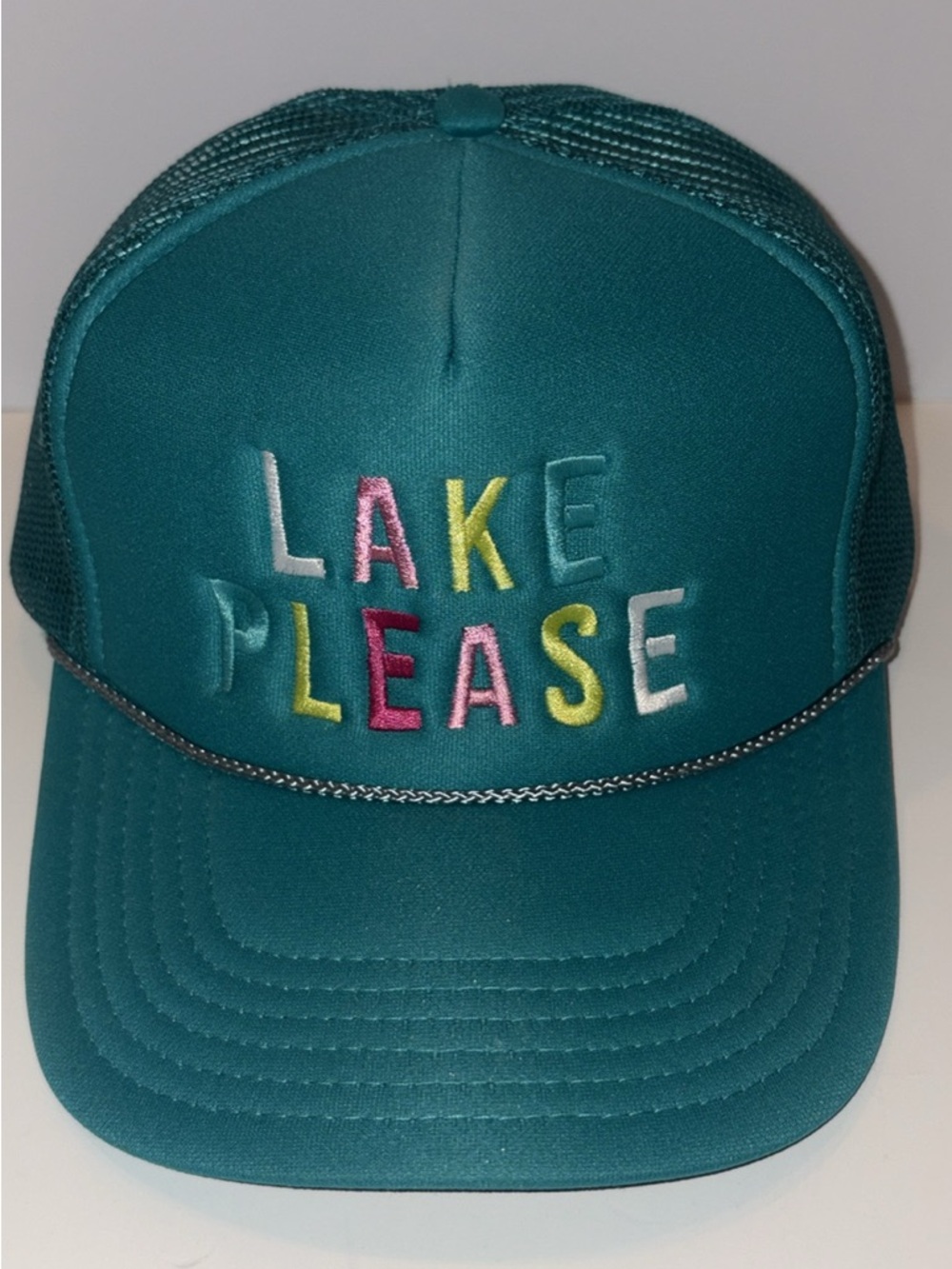 Teal 'Lake Please' Embroidered Trucker Hat